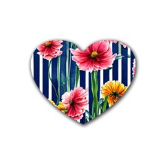 Charming And Cheerful Watercolor Flowers Rubber Coaster (Heart)