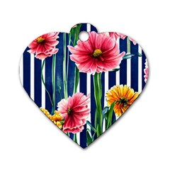 Charming And Cheerful Watercolor Flowers Dog Tag Heart (Two Sides)