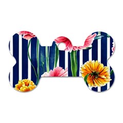 Charming And Cheerful Watercolor Flowers Dog Tag Bone (One Side)