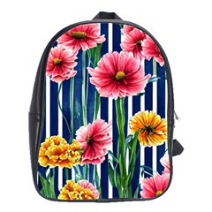 Charming And Cheerful Watercolor Flowers School Bag (Large)