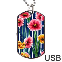 Charming And Cheerful Watercolor Flowers Dog Tag USB Flash (Two Sides)