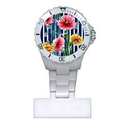 Charming And Cheerful Watercolor Flowers Plastic Nurses Watch