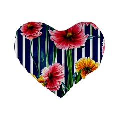 Charming And Cheerful Watercolor Flowers Standard 16  Premium Flano Heart Shape Cushions