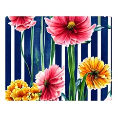 Charming And Cheerful Watercolor Flowers Premium Plush Fleece Blanket (Large)