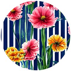 Charming And Cheerful Watercolor Flowers Wooden Puzzle Round by GardenOfOphir