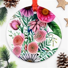 Captivating And Celestial Watercolor Flowers Ornament (round) by GardenOfOphir