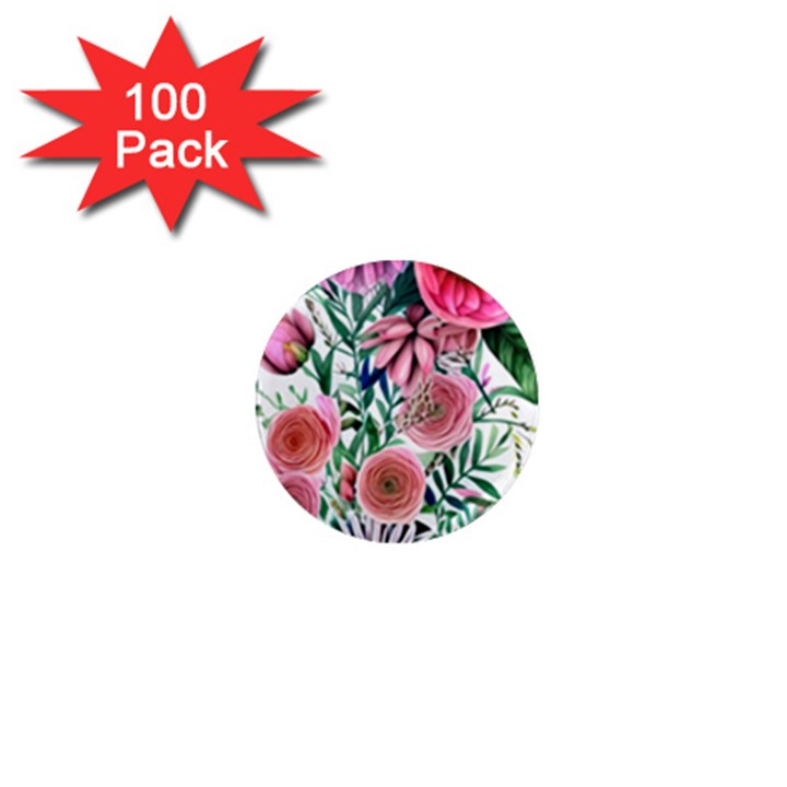 Captivating And Celestial Watercolor Flowers 1  Mini Magnets (100 pack) 