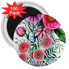 Captivating And Celestial Watercolor Flowers 3  Magnets (100 Pack) by GardenOfOphir