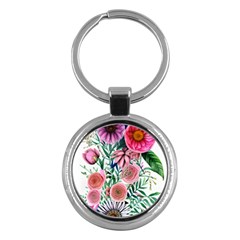 Captivating And Celestial Watercolor Flowers Key Chain (round) by GardenOfOphir