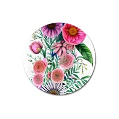 Captivating And Celestial Watercolor Flowers Magnet 3  (round) by GardenOfOphir