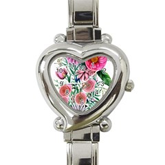 Captivating And Celestial Watercolor Flowers Heart Italian Charm Watch by GardenOfOphir