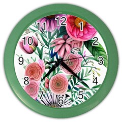 Captivating And Celestial Watercolor Flowers Color Wall Clock by GardenOfOphir