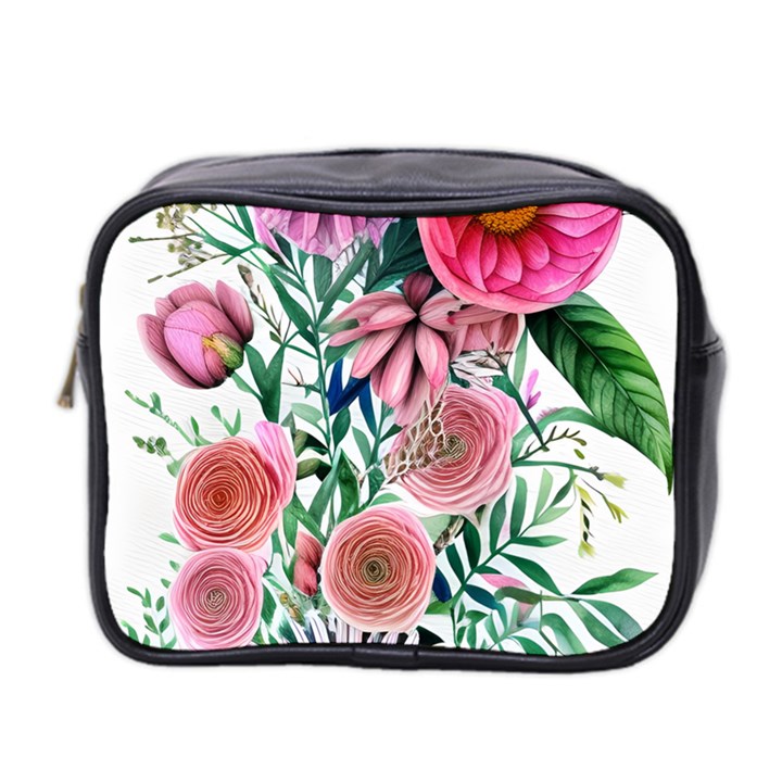 Captivating And Celestial Watercolor Flowers Mini Toiletries Bag (Two Sides)