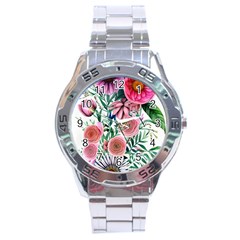 Captivating And Celestial Watercolor Flowers Stainless Steel Analogue Watch by GardenOfOphir