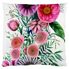 Captivating And Celestial Watercolor Flowers Large Premium Plush Fleece Cushion Case (one Side) by GardenOfOphir