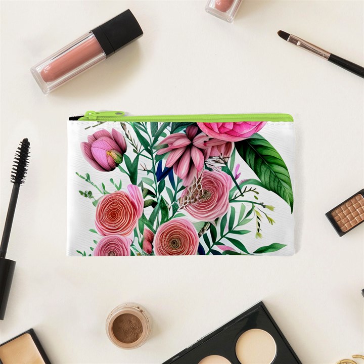 Captivating And Celestial Watercolor Flowers Cosmetic Bag (XS)