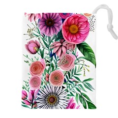 Captivating And Celestial Watercolor Flowers Drawstring Pouch (5xl) by GardenOfOphir