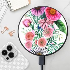 Captivating And Celestial Watercolor Flowers Wireless Fast Charger(black) by GardenOfOphir