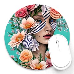 Whimsy Lady Combined Watercolor Flowers Round Mousepad by GardenOfOphir