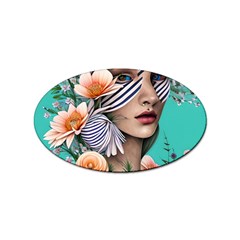 Whimsy Lady Combined Watercolor Flowers Sticker (oval) by GardenOfOphir