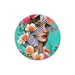 Whimsy Lady Combined Watercolor Flowers Magnet 3  (round) by GardenOfOphir