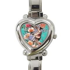 Whimsy Lady Combined Watercolor Flowers Heart Italian Charm Watch by GardenOfOphir