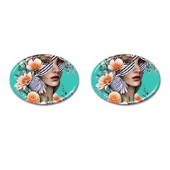 Whimsy Lady Combined Watercolor Flowers Cufflinks (oval) by GardenOfOphir