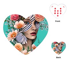 Whimsy Lady Combined Watercolor Flowers Playing Cards Single Design (heart) by GardenOfOphir