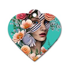 Whimsy Lady Combined Watercolor Flowers Dog Tag Heart (two Sides) by GardenOfOphir