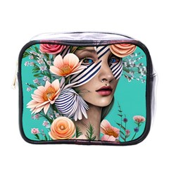 Whimsy Lady Combined Watercolor Flowers Mini Toiletries Bag (one Side) by GardenOfOphir