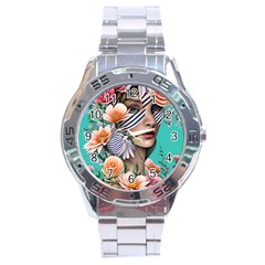 Whimsy Lady Combined Watercolor Flowers Stainless Steel Analogue Watch by GardenOfOphir