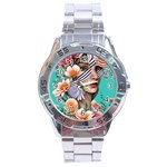 Whimsy Lady Combined Watercolor Flowers Stainless Steel Analogue Watch Front