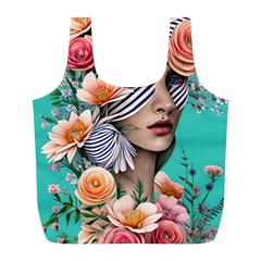 Whimsy Lady Combined Watercolor Flowers Full Print Recycle Bag (l) by GardenOfOphir