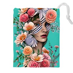 Whimsy Lady Combined Watercolor Flowers Drawstring Pouch (4xl) by GardenOfOphir