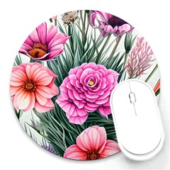 Color-infused Watercolor Flowers Round Mousepad by GardenOfOphir