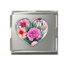 Color-infused Watercolor Flowers Mega Link Heart Italian Charm (18mm) by GardenOfOphir