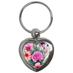 Color-infused Watercolor Flowers Key Chain (heart) by GardenOfOphir