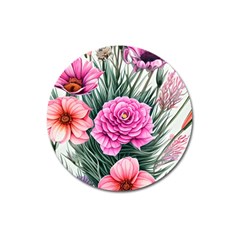 Color-infused Watercolor Flowers Magnet 3  (round) by GardenOfOphir