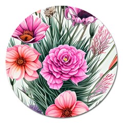 Color-infused Watercolor Flowers Magnet 5  (round) by GardenOfOphir