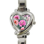 Color-infused Watercolor Flowers Heart Italian Charm Watch Front