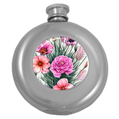 Color-infused Watercolor Flowers Round Hip Flask (5 Oz) by GardenOfOphir