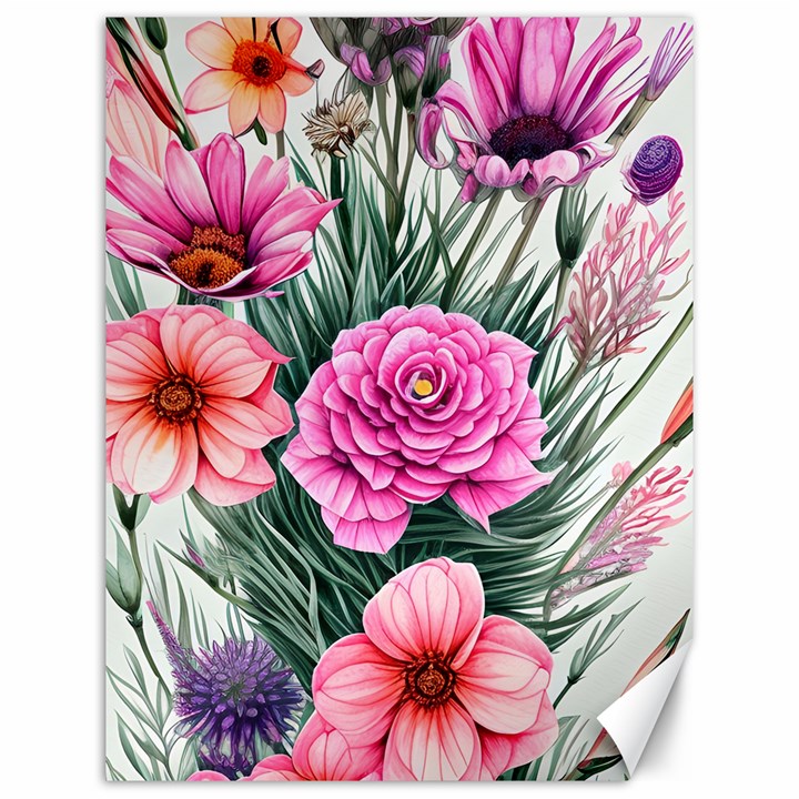 Color-infused Watercolor Flowers Canvas 12  x 16 