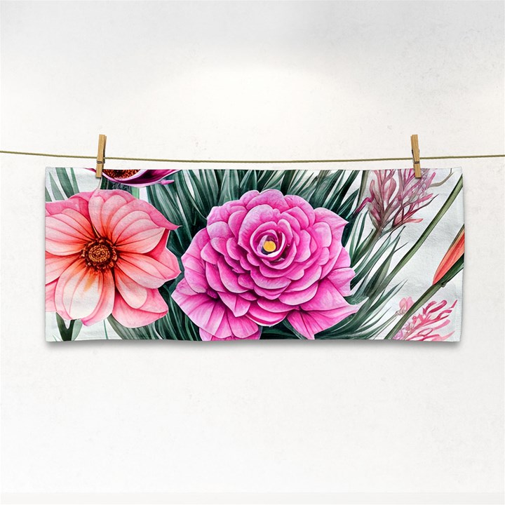 Color-infused Watercolor Flowers Hand Towel