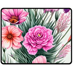 Color-infused Watercolor Flowers One Side Fleece Blanket (medium) by GardenOfOphir