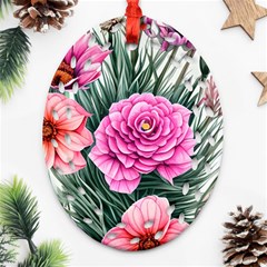 Color-infused Watercolor Flowers Oval Filigree Ornament (two Sides) by GardenOfOphir