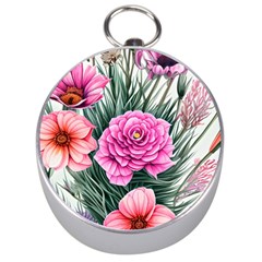 Color-infused Watercolor Flowers Silver Compasses