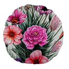 Color-infused Watercolor Flowers Large 18  Premium Flano Round Cushions by GardenOfOphir