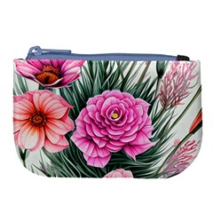 Color-infused Watercolor Flowers Large Coin Purse