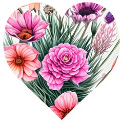 Color-infused Watercolor Flowers Wooden Puzzle Heart by GardenOfOphir