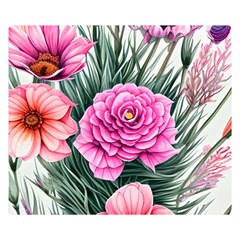 Color-infused Watercolor Flowers One Side Premium Plush Fleece Blanket (small)